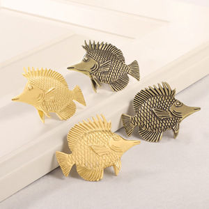 黄铜鱼门把手衣柜橱柜金属把手实心铜工艺品 - Product Image 4