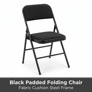 <span class=keywords><strong>Chaise</strong></span> pliante portable en tissu noir rembourré, structure en acier robuste, siège pliable pour salle à manger, maison, bureau, mariage, fête, extérieur - Product Image 2