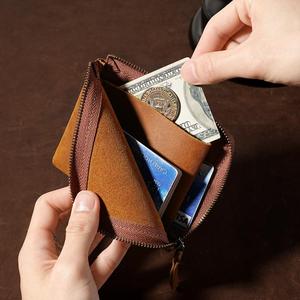Monedero de Cuero Genuino de Alta Calidad, Mini Porta Tarjetas de Crédito con Cierre, Monedero de Cuero Crazy Horse para Hombre y Mujer - Product Image 6