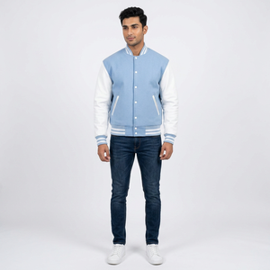 Custom Logo Chenille <b>Letter</b> Embroidery Patches College Leather Sleeve Blue Wool Varsity Bomber Baseball Letterman <b>Jacket</b> <b>Man</b> - Product Image 1