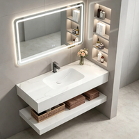 Kabinet Kamar Mandi Minimalis Modern Dua Lapis dari Batu Slate dengan Cermin Pintar LED, Langsung dari Pabrik untuk Hotel dan Apartemen OEM/ODM