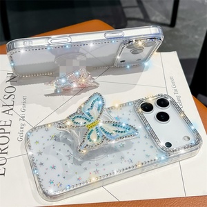Funda de Lujo con Purpurina y Soporte de Mariposa Transparente para iPhone 17 Air 16 15 14 Pro Max, Carcasa Antigolpes de PC y TPU con Soporte de Diamantes - Product Image 6