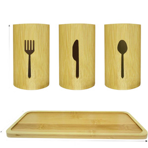 Ensemble de porte-couverts en bambou, organisateur à 3 tubes pour fourchettes, couteaux et cuillères, écologique, pour la cuisine, la table et le tiroir - Product Image 5