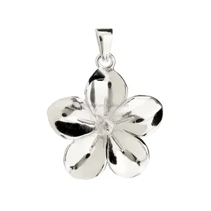 SSP108 Plumeria Flower Pendant Pearl Mounts 925 Sterling Silver DIY Findings for Jewelry Designed by Jewelers