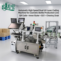 Ligne de production de marquage laser UV double haute vitesse pour codes QR sur bouteilles cosmétiques, codes GS1 et codes à barres internes/externes