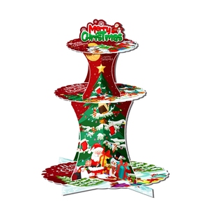 Petit porte-gâteau de Noël de bureau avec décorations de rennes et de Père Noël, parfait pour la présentation de bonbons de fête et la décoration de table - Product Image 5