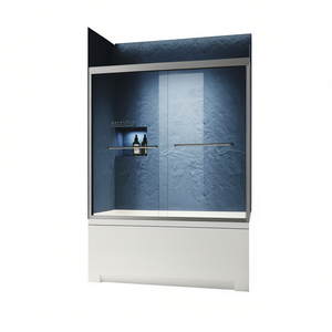 Puerta de Ducha Doble Semiframeless de 56-60 Pulgadas de Ancho x 57 Pulgadas de Alto, Acabado Níquel Cepillado, Vidrio Templado de 10 mm, Diseño Rectangular, Puerta Corredera - Product Image 1