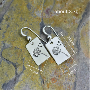 Vintage Rectangle Dandelion <b>Hook</b> <b>Earrings</b> for Women Simple Daily Wear Ear Accessories - Product Image 5
