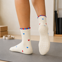 Chaussettes de yoga pour femmes en coton tricoté, antidérapantes pour fitness et Pilates, séchage rapide, écologiques, avec logo sur le revers, personnalisables