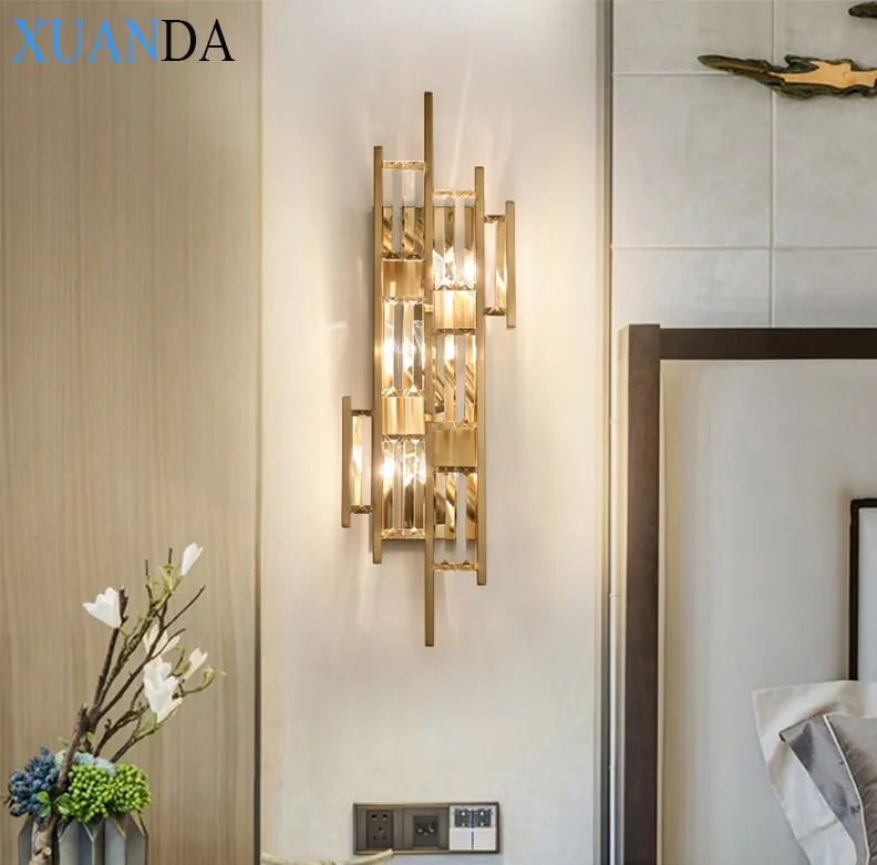Goud Kleur Led Glas Blaker Wandlamp Crystal Luxe Moderne Wandlampen Voor Thuis Hotel Art Decor