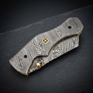 Cuchillo Plegable de Acero de Damasco de Grado Industrial, Hoja de Bolsillo de Espiga Completa, Punta Caída, Borde Recto, OEM Personalizado para Caza y Camping al Aire Libre - Product Image 4