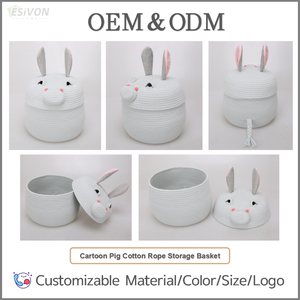 Cesta de Almacenamiento de Cuerda de Algodón con Tapa, Diseño de Conejo y Cerdo de Dibujos Animados, Multifuncional y Sostenible para Habitación Infantil, Guardería, Almacenamiento de Juguetes, Regalo Personalizado - Product Image 2