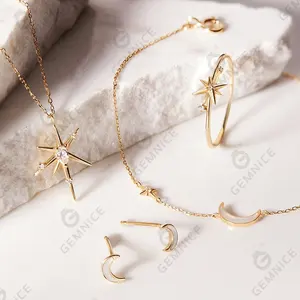Gemnel Custom 925 Silver Jewelry 14k Gold White Zircons Star Pendant Necklace For Women
