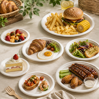 Assiette ronde compostable en bagasse de 5 à 12 pouces, jetable, en canne à sucre, pour la restauration, les barbecues et les événements.