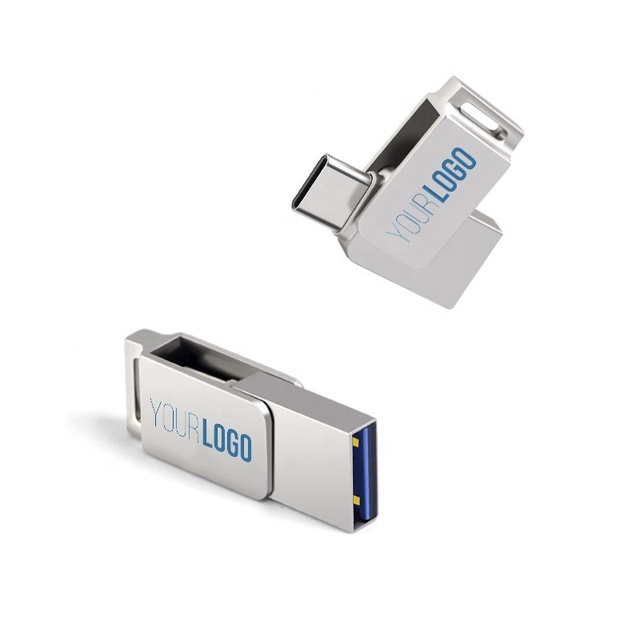 Mini OTG 2 in 1 USB-C 2.0 3.0 Metal Flash Drive Swivel OTG USB Stick 8GB 16GB 32GB 64GB 128GB 256GB Wholesale Pendrive
