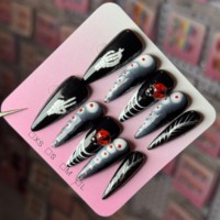 Vente en gros de faux ongles haut de gamme lisses faits à la main, design personnalisé, couverture complète, nail art Halloween