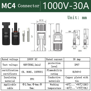 Солнечный разъем DC1000V IP67 Водонепроницаемый фотоэлектрический разъем мужской и женский Быстрый соединительный материал PPO - Product Image 4