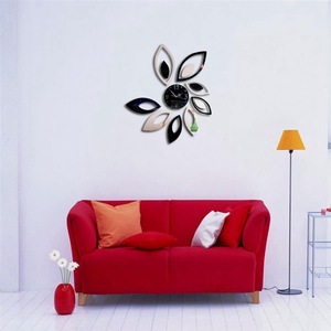 Vendita calda 3D albero foglie forma di carta da parati geometrica acrilico specchio orologio arte decorazione alla moda per la casa - Product Image 3