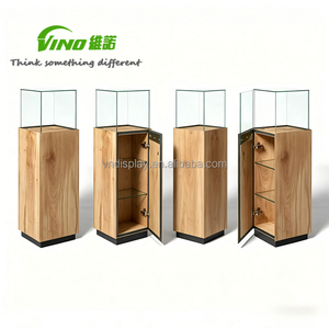 Lockable Wooden Glass Top Display Podium <b>Stand</b> - Secure Shelves Retail Showcase Cabinet podium <b>stand</b> exhibition - Product Image 2