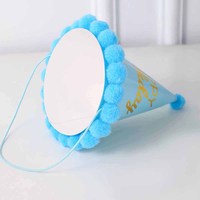 Gorro de cumpleaños con estampado dorado sencillo, accesorio de fiesta para niños y adultos, Bola de felpa con pompón hecha de material de papel duradero