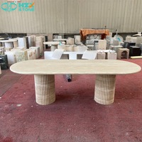Plateau de table ovale en pierre naturelle polie moderne HZX personnalisable pour cuisine, villa, hôtel, avec socle en marbre