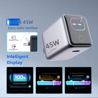 Pengisi Daya Dinding Mini 45W GaN Tipe C dengan Layar Digital Pintar AI, Adaptor Pengisian Cepat PD untuk Ponsel, Tablet, Laptop, Mendukung OEM