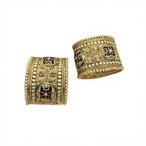 Women's Traditional <b>Gold</b> Plated Engraved Copper <b>Bangles</b> <b>Set</b> with Green and Maroon Stones for Wedding Anniversary & Gift - Product Image 1