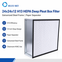 Filter Kotak HEPA Lipat Dalam H13 24x24x12 dengan Rangka Baja Galvanis & Pemisah Kertas, Filter Ruang Bersih untuk Sistem HVAC