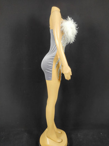 Straight Club Dresses Sequins Diamonds See Through Femme <strong>Feathers</strong> <strong>Top</strong> White Dress Vestidos Para Mujer Elegante Party - Product Image 3