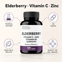 Capsules de soutien immunitaire 6-en-1 à base de vitamine C, vitamine D3, baies d'églantier et zinc |   Complément alimentaire pour adultes, 120 unités |   Noir naturel |   200g