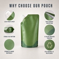 Sachet d'emballage souple à bec verseur pour gommage corporel, 250 ml (8,45 fl oz), 180 microns, vert/blanc, OPP/NY/PE, finition mate, imperméable