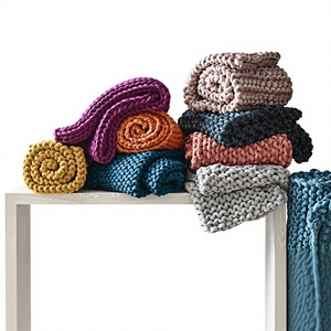 Latest Color 100% Chunky Knitted Luxury Eco-Friendly All-Season <b>Throw</b> Blanket Bulky Large Cable Knitted Soft Cozy Sofa <b>Bed</b> Decor - Product Image 1