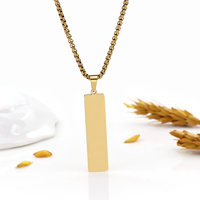 Collar con colgante de barra vertical grabado personalizado, collar de barra cepillada de oro grabable de acero inoxidable para niño y hombre, joyería grabada