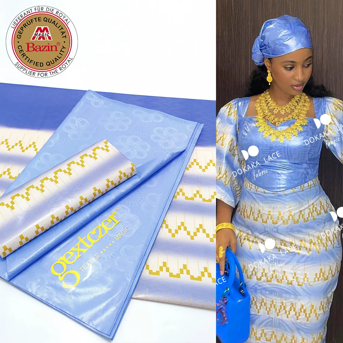 2.5 Yards imprime Bazin avec 2.5 Yards plaine Baizn Riche Original femmes nigérianes fête de mariage matériel de couture 100% coton bassin