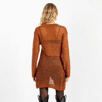 Cardigan Chic Personnalisé avec LOGO pour Femme, Marron Rouille, Tricot Ouvert, Printemps-Été, Col en V, Manches Longues, Boutons en Bois, Tendance, Mélange Viscose