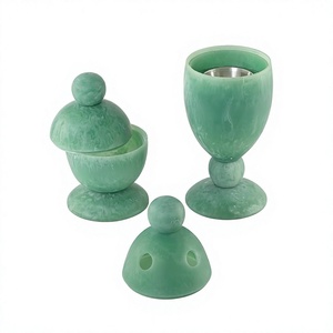Taille et forme personnalisées Mabkhar Trending Design brûleur d'encens en résine de couleur verte avec couvercle et boîte de rangement - Product Image 1