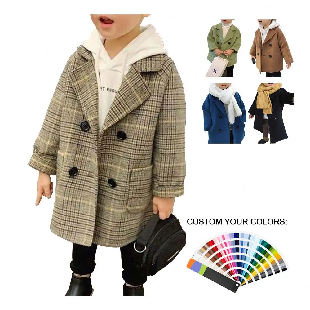 Grid Jackets Boys girls Woolen Double-breasted Baby Boy Trench Coat Lapel Kids Outerwear Coats Wool Coat Spring Overcoat