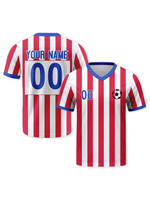Maillot de football rétro unisexe personnalisé 100% polyester, séchage rapide, rouge et blanc, rayures classiques, service OEM automatisé