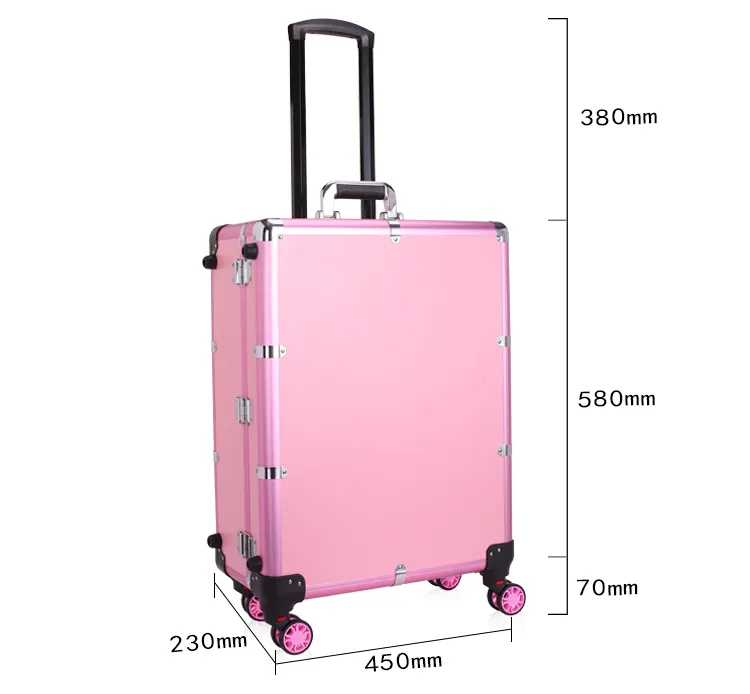 24" Professional Makeup Organizer Case Box with Movable Suitcase and Built-in Lights Easy Carrying for Travel Beauty Makeup