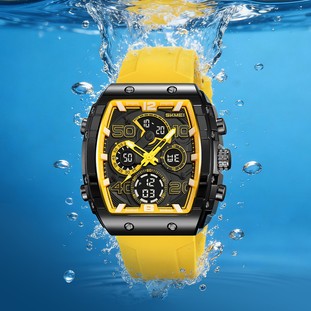 Colorful Luminous Skeleton Dial Quartz Watch SKMEI Model 2603 Tonneau-shaped Three-eye Transparent Silicone Quartz Watch