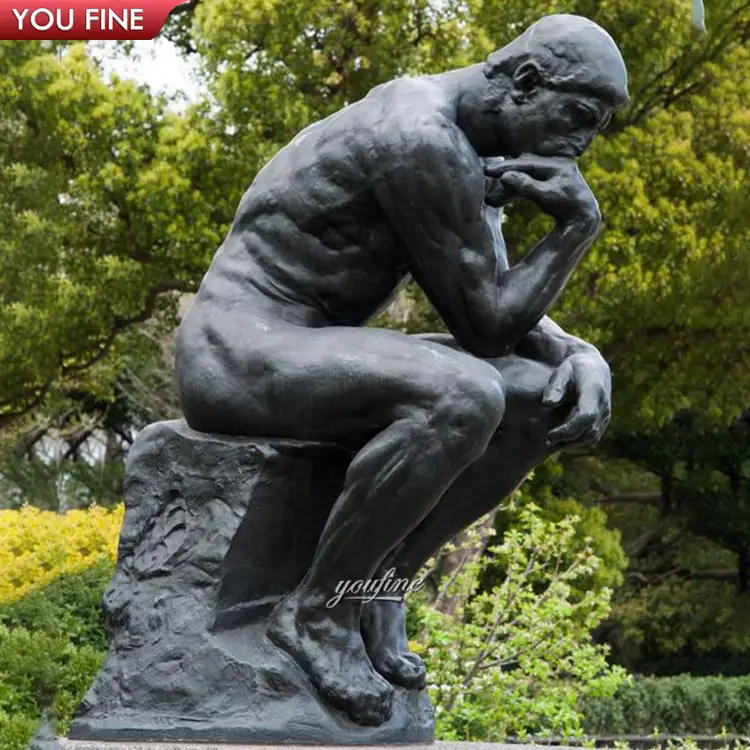 Escultura em metal de arte externa, arte francesa famosa estátua do pensador em bronze por rodin