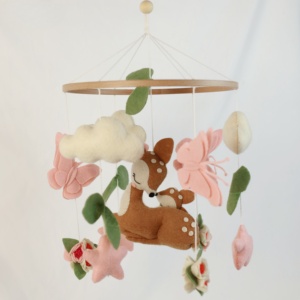 Neutral Hand Made Cot Boho Quality Woodland Animals Butterflies <strong>Floral</strong> Deer Felt Baby <strong>Crib</strong> Mobile for Baby Shower Gift - Product Image 1