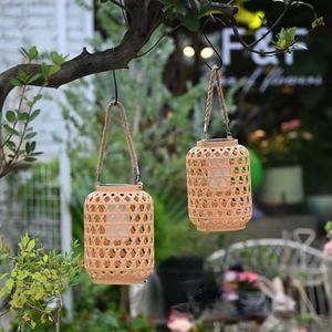 Ngoài trời tre dệt năng lượng mặt trời kaki màu gỗ đèn lồng trang trí Trung Quốc handmade irattan gió đèn lồng - Product Image 3