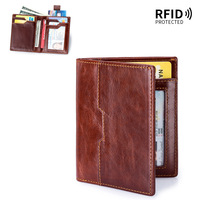 Dompet Lipat Dua Kulit Asli Pria, Dompet Lipat Dua Kulit Asli, Dompet Saku Depan Minimalis Pemblokir RFID untuk Pria-Tipis & Bergaya