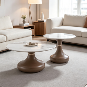 Ensemble de tables basses gigognes élégantes marron à base de bulbe, plateau en marbre, style luxe léger, pour salon et hôtel, table d'appoint et de centre - Product Image 3