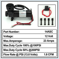 Compresseur/pompe à air pour suspension pneumatique de voiture universel DC 12V 480c MAXPOWER 200 PSI SORTIE 3/8 ou 1/4 avec relais et interrupteur accessoires