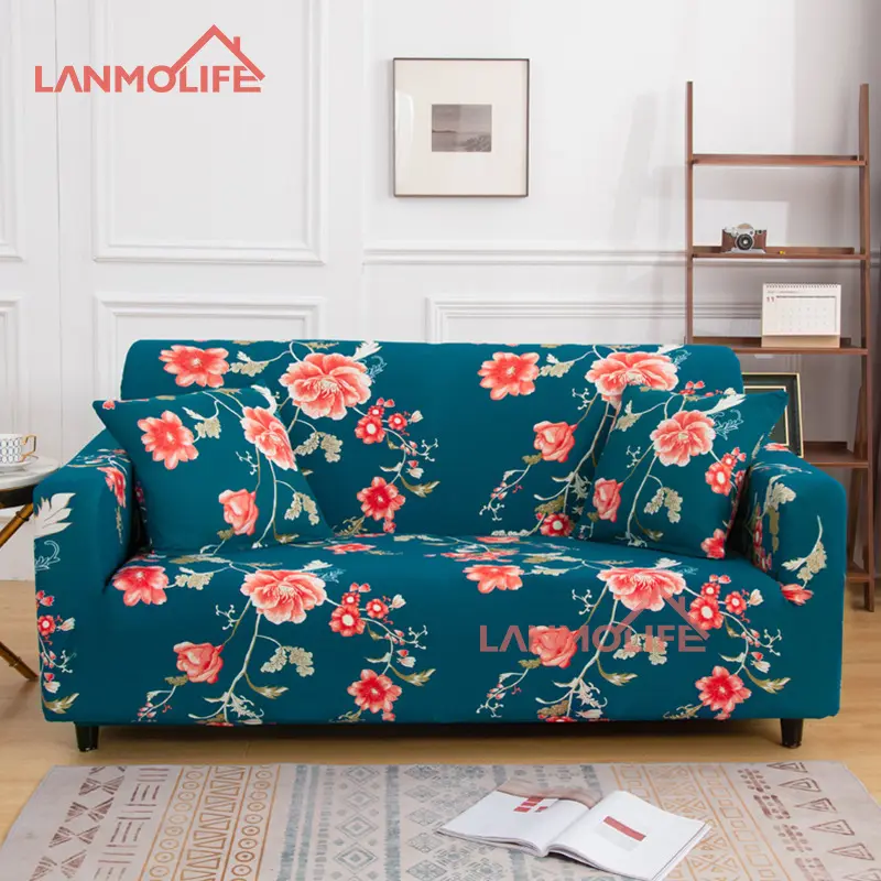 Style persan rétro couverture complète élastique imprimé canapé housse motif floral anti-poussière