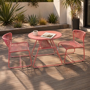Modern Aluminum Rope Woven Comfortable Weather Resistant Garden <strong>Set</strong> <strong>Pink</strong> Outdoor Hotel Balcony Patio <strong>Bistro</strong> Table Chairs - Product Image 4