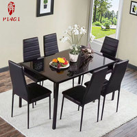 Nouveaux Produits Table de Salle à Manger Moderne Scandi avec Plateau en Verre et Chaises en Similicuir PU Ensemble de Table et Chaises de Salle à Manger Bon Marché Meubles de Salle à Manger