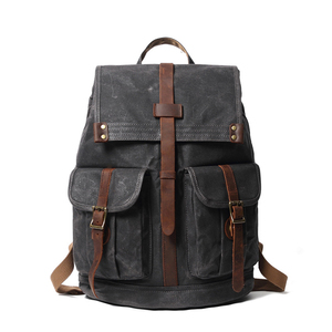 Custom Man Waterproof Retro Vintage Style Mochila De Lona Back Pack Rucksack Leather Canvas Backpack for <b>Men</b> Sac - Product Image 1